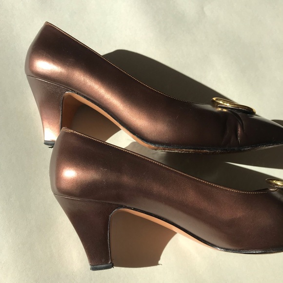 Ferragamo Bronze Vintage Heels - Picture 2 of 11